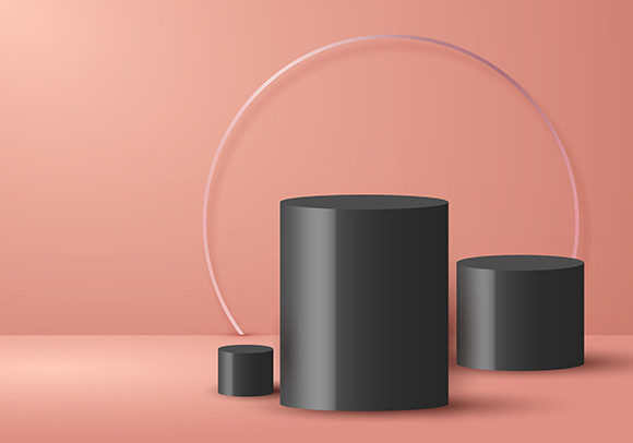 3D Black Cylinder Studio Room Background
