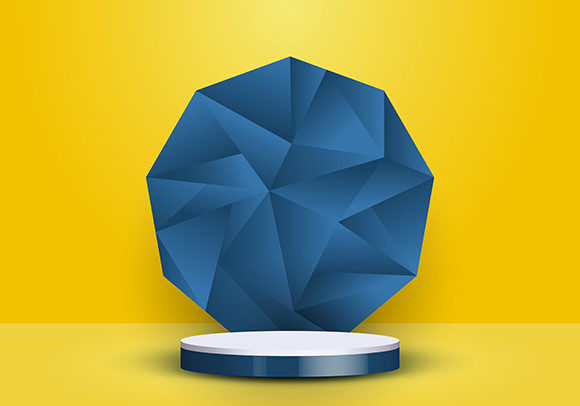3D Blue Cylinder on Low Polygon Backdrop