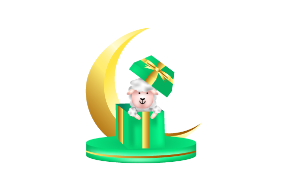 3D Eid Al Adha Sheep on Box Crescent