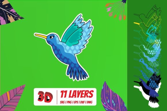 3D Hummingbird SVG Cut File