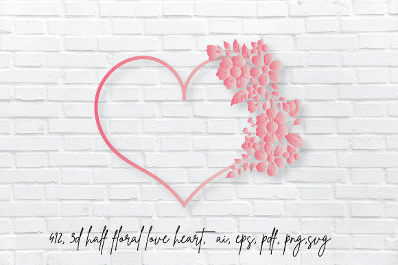 3D Valentine Heart Half Floral
