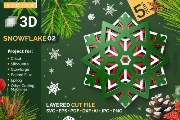 Snowflake 02 3D Layered SVG Cut File: A Precision Design Asset for Multilayered Physical and Digital Fabrication