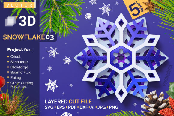 Snowflake 03: 3D Layered SVG Cut File